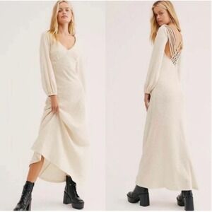 Free People Beach Amalfi Maxi Dress Strappy Open Back Ivory Sz‎ XL Cotton Flowy